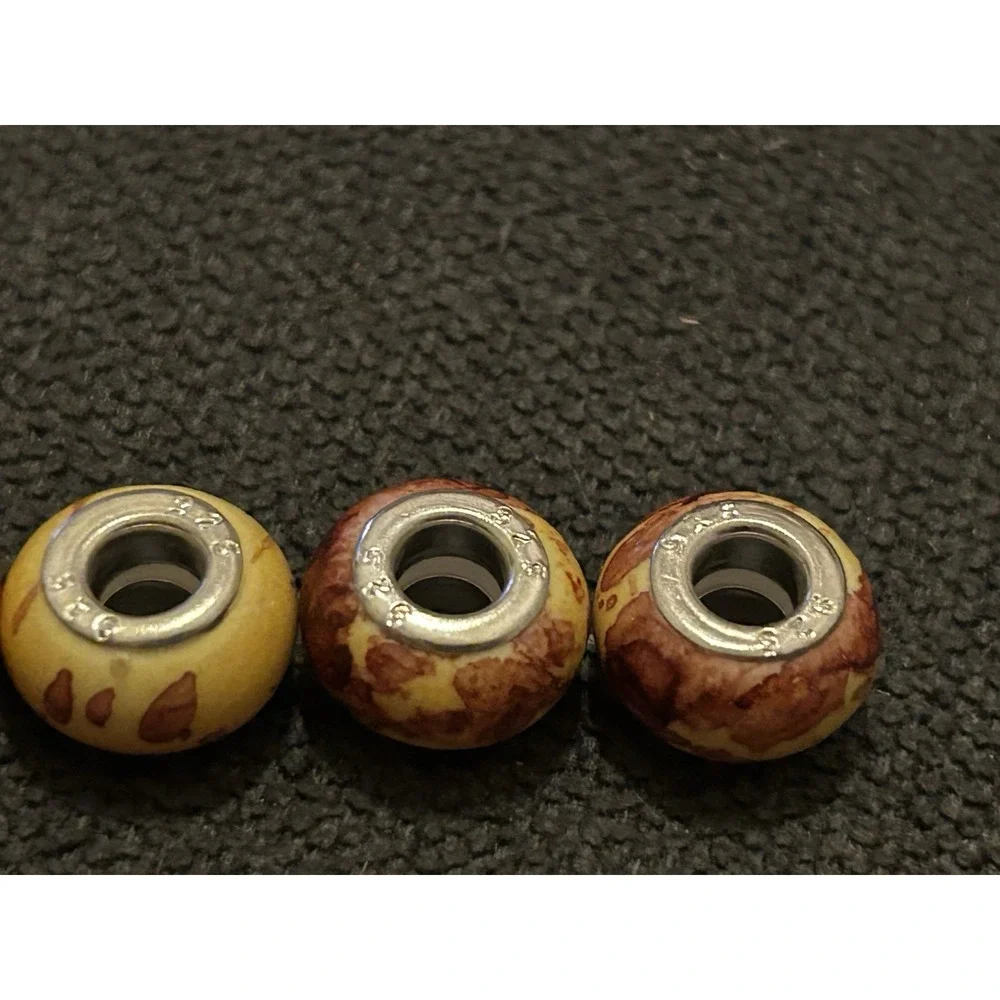 Lot of 6 Sterling Silver Core Bracelet Charm Beads Lampwork Glass Style 925 7